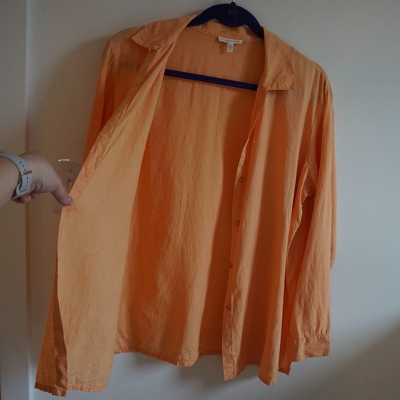 Eileen Fisher Linen Button-Up Shirt Orange Size S - Picture 2 of 11